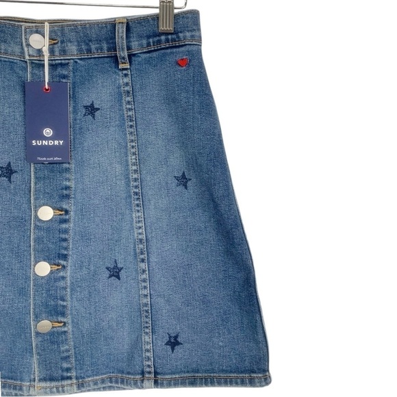 NEW Anthropologie Sundry Star High Waist Button Front Denim Jean Skirt Size 26 - Picture 6 of 11